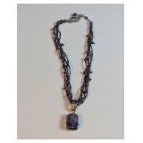 Multi-Strand Purple Seed Bead & Amethyst Necklace