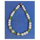 Pearl & Green Bead Stretch Bracelet
