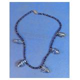 Blue & Black Beaded Necklace w/ Glass Charms