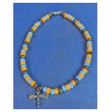 Blue & Orange Beaded Bracelet w/ Dragonfly Charm