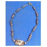 Purple Beaded Necklace w/ Rectangular Pendant