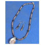 Glass Pendant Beaded Necklace & Earring Set