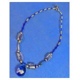 Blue Glass Pendant Beaded Necklace