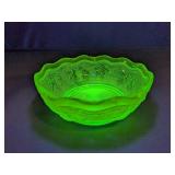 Uranium Glass Grape Pattern Bowl