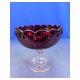 Vintage Amethyst Glass Scalloped Pedestal Bowl