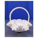 Vintage Fenton White Milk Glass Hobnail Basket