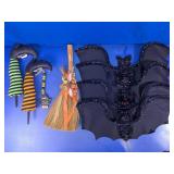 Halloween Bat Wreath & Witch Decor Lot