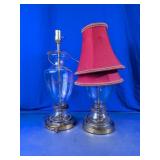 Vintage Etched Glass Table Lamps w/Shades Set