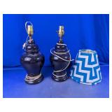 Black Ceramic Table Lamps & Chevron Shade Duo