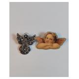 Vintage Style Angel & Cherub Brooch Duo
