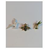 Vintage Nature-Themed Brooch Pin Trio