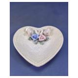 Ceramic Heart Trinket Dish w/Birds & Roses