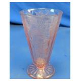 Pink Depression Glass Etched Footed Tumbler