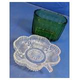 Glass Planter & Pressed Glass Relish Dish