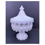 Milk Glass Covered Pedestal Candy Dish