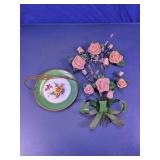 Metal Floral Wall Decor & Glass Dish