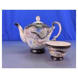 Dragon Motif Glass Teapot and Bowl