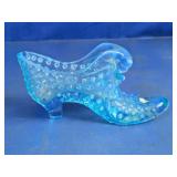 Blue Hobnail Glass Shoe Figurine