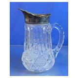 Pressed Glass Pitcher With Metal Rim