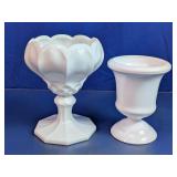 White Pedestal Compote And Vase