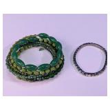 Green Beaded & Rhinestone Bracelets Lot
