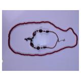 Red Bead Strand & Brown Accent Necklace Lot