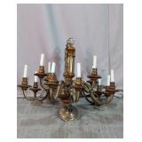 Vintage Brass & Wood 12-Light Chandelier