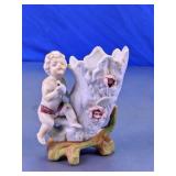 Cherub and Floral Motif Glass Bud Vase
