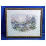 Framed Cross-Stitch Artwork of Girl in Garden