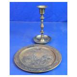 Engraved Metal Tray & Candlestick