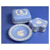Wedgwood Blue Jasperware Trinket Boxes & Tray