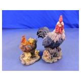 Rooster and Hen with Chicks Figurines