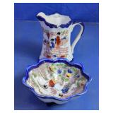 Japanese Scenic Creamer & Footed Bowl