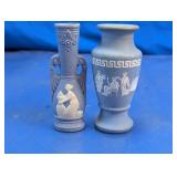 Blue Jasperware Style Vase & Bottle Set