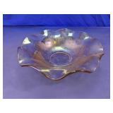 Marigold Carnival Glass Ruffled Iris Floral Bowl