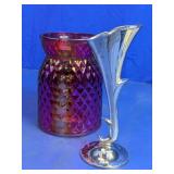 Purple Glass Holder & Silver Bud Vase
