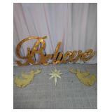 Glittery Gold Christmas Yard Decor Sign Set