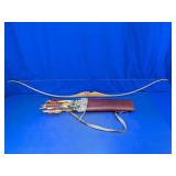 Wooden Longbow Quiver & Arrows Lot