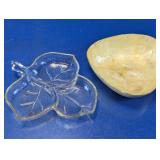 Glass Leaf Dish & Acrylic Bowl Lot