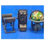 Miniature Desk, Wall Telephone & Globe Lot