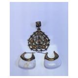 Vintage Filigree Pendant & Hoop Earrings Set
