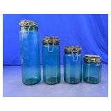 Blue Green Glass Canister Set w/ Clamp Lids