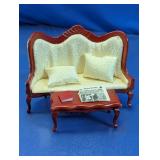 Miniature Upholstered Settee & Table Set