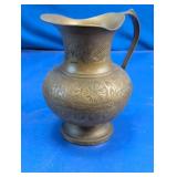 Vintage Hand-Engraved Brass Pitcher Vase