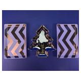Chevron Glass Trays & Tree Dish Lot