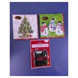 Christmas Napkins & Ornament Hooks Lot