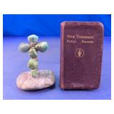 Gideons New Testament & Stone Cross Decor