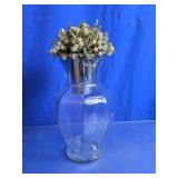 Clear Paneled Glass Vase w/ Faux Floral Top