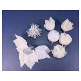 White Glitter Floral Ornament Lot