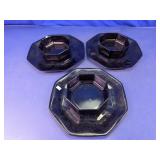 Black Octagonal Glass Plate & Bowl Set